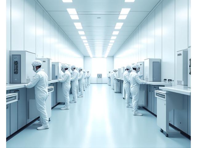 Intérieur d'une salle blanche moderne pour la fabrication aérospatiale.