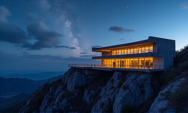 Bâtiment moderne d'un centre de recherche astronomique au sommet d'une montagne, îles Canaries