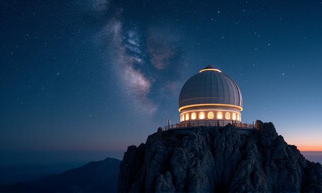 Observatoire du Pic du Midi, dôme blanc sous un ciel étoilé