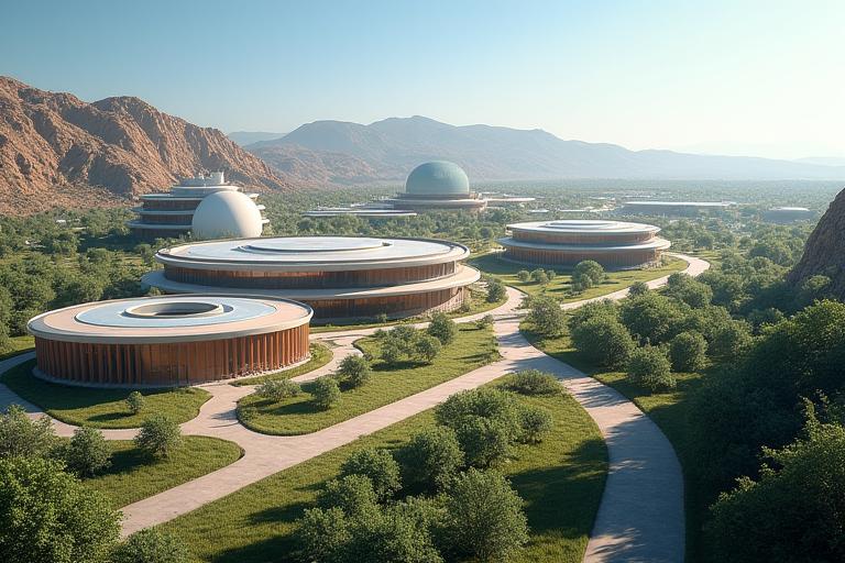 Campus moderne de recherche astronomique avec plusieurs bâtiments